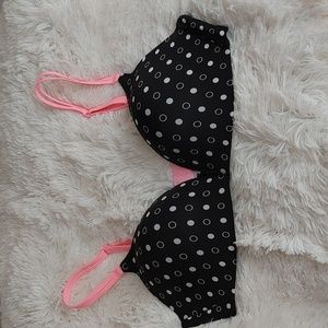 Victoria's Secret Black Bra with Pink Straps and White Dots
